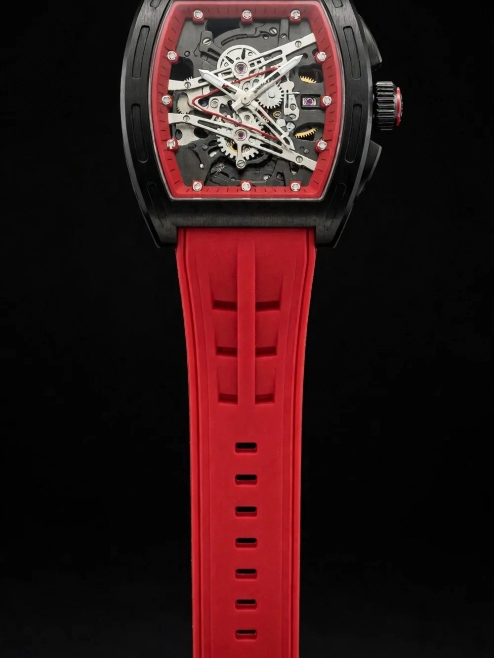 Skeleton Dial Smartwatch with Red Strap